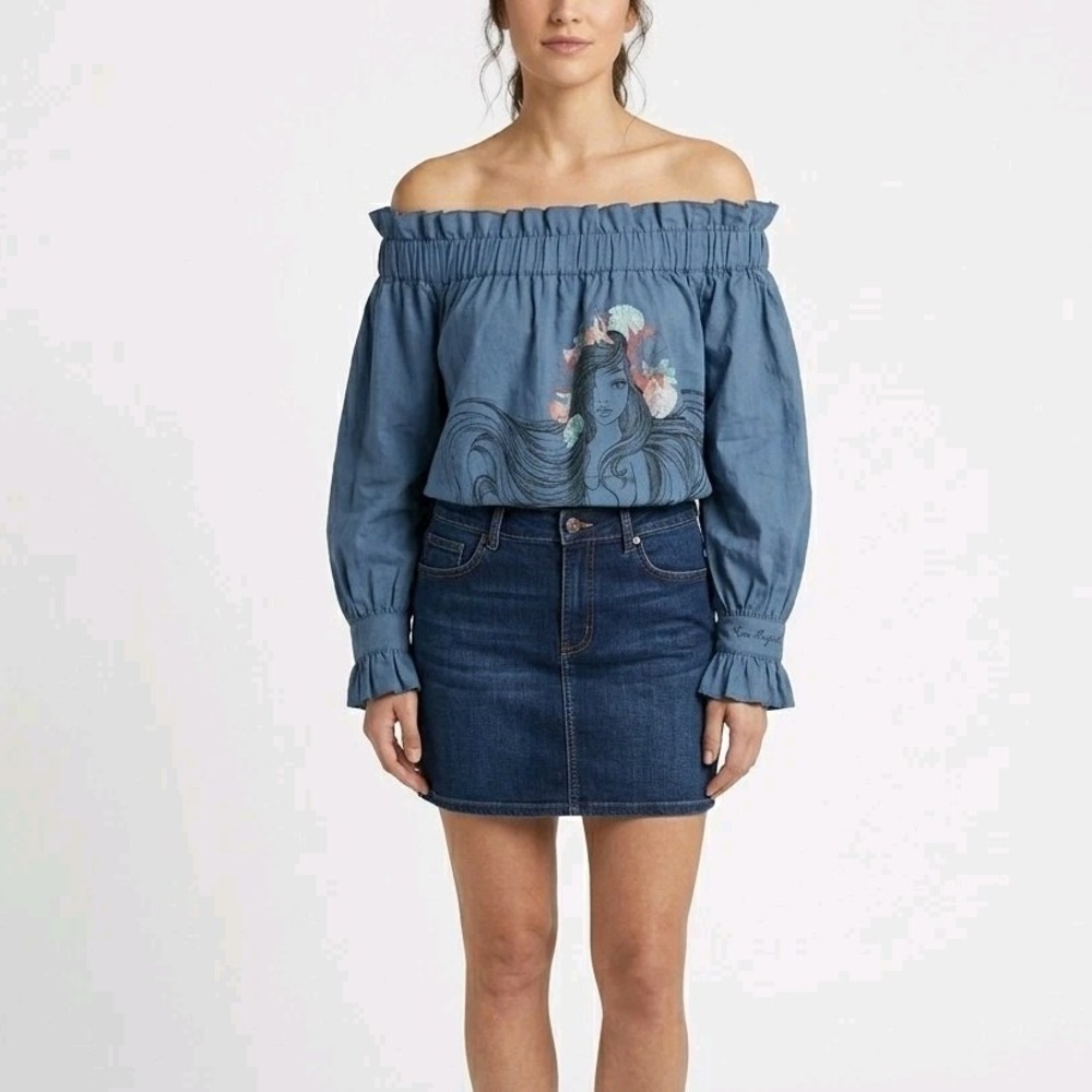 Disney Parks Princess Ariel Womens Top Off the Shoulder SM Peasant‎ Blue